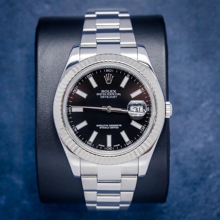Rolex Datejust II 116334 Steel & White Gold Black Index Dial – front