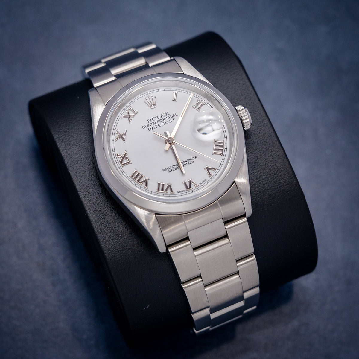 Rolex Datejust 16200 Steel Silver Index Dial – dial close-up