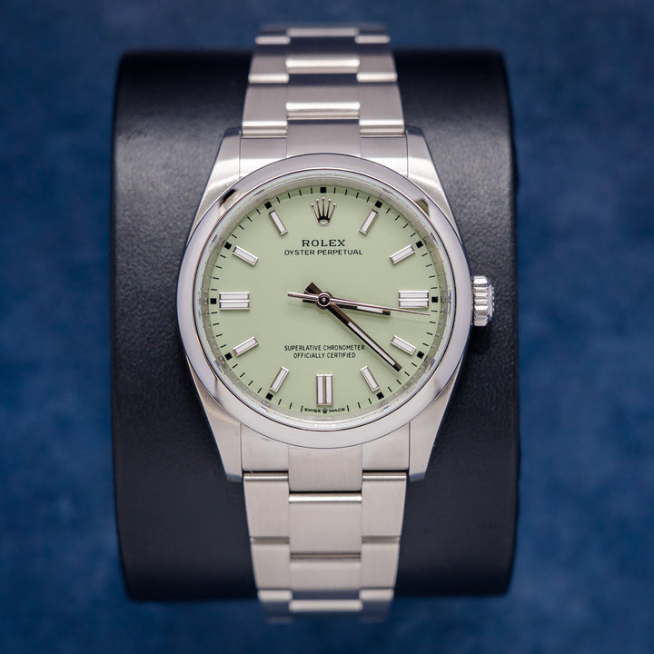 Rolex Oyster Perpetual 126000 Pistachio Matcha Green Dial – front