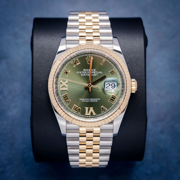 Rolex Datejust 126233 Steel & Yellow Gold Olive Diamond Roman Dial – front