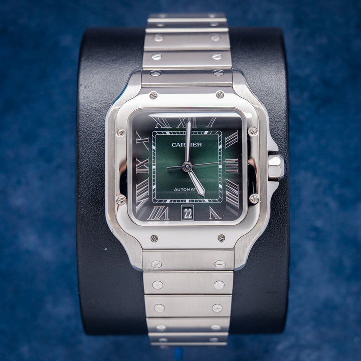 Cartier Santos Large WSSA0062 / 4072 Steel Green Roman Dial – front