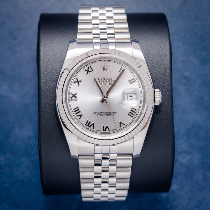 Rolex Datejust 116234 Steel & White Gold Silver Roman Dial – front