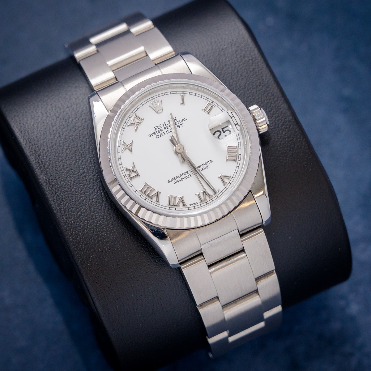 Rolex Datejust 68274 Steel & White Gold Roman Dial – dial close-up