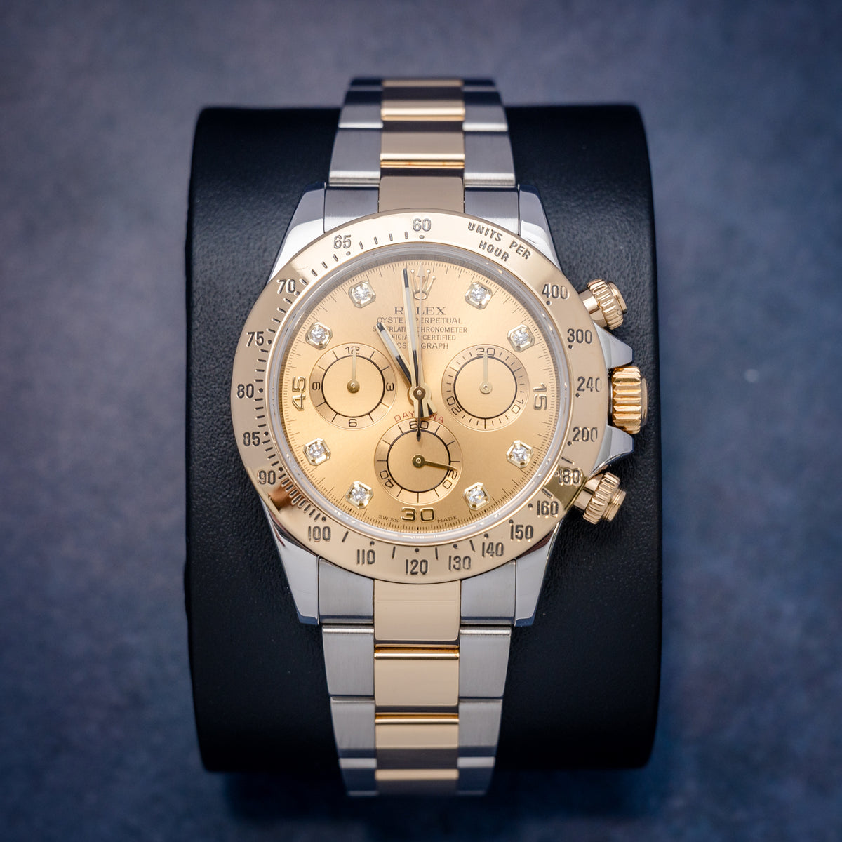 Rolex Daytona 116523 Steel & Yellow Gold Champagne Diamond Dial – front