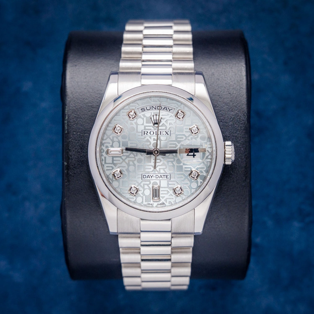 Rolex Day-Date 118206 Platinum Glacier Blue Diamond Dial – front