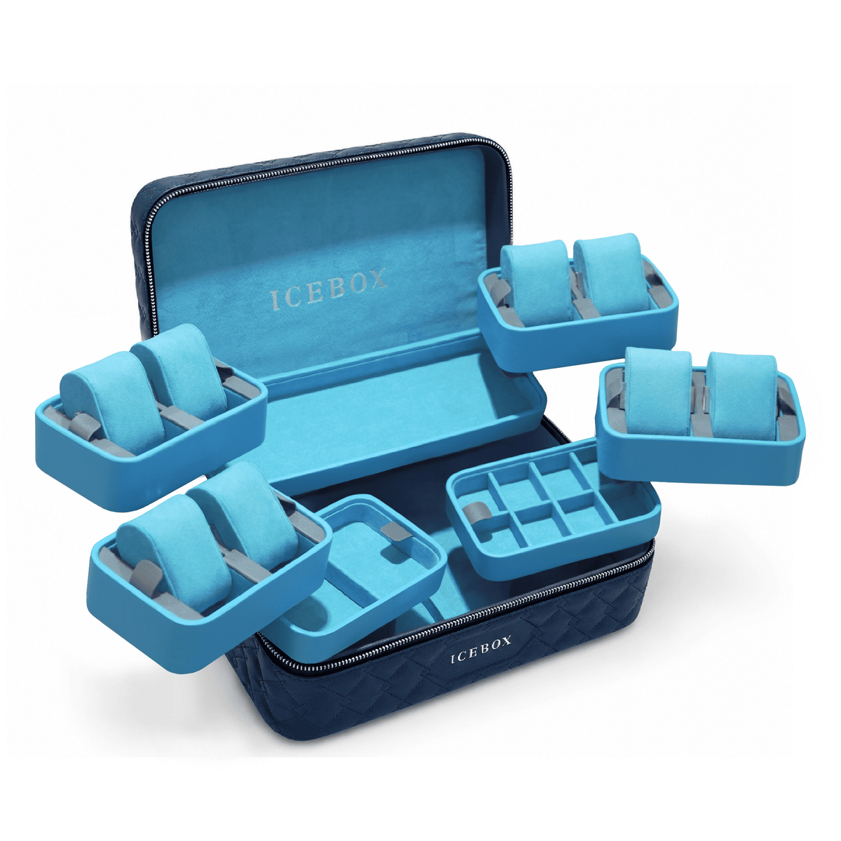 Icebox Large Traveler Case in navy, 8-watch capacity, detail view 2