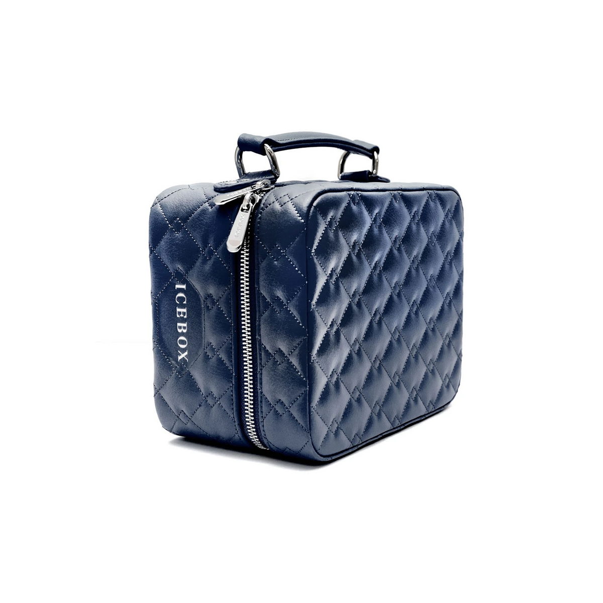 Icebox Medium Traveler Case in navy, 4-sunglass capacity, exterior side view