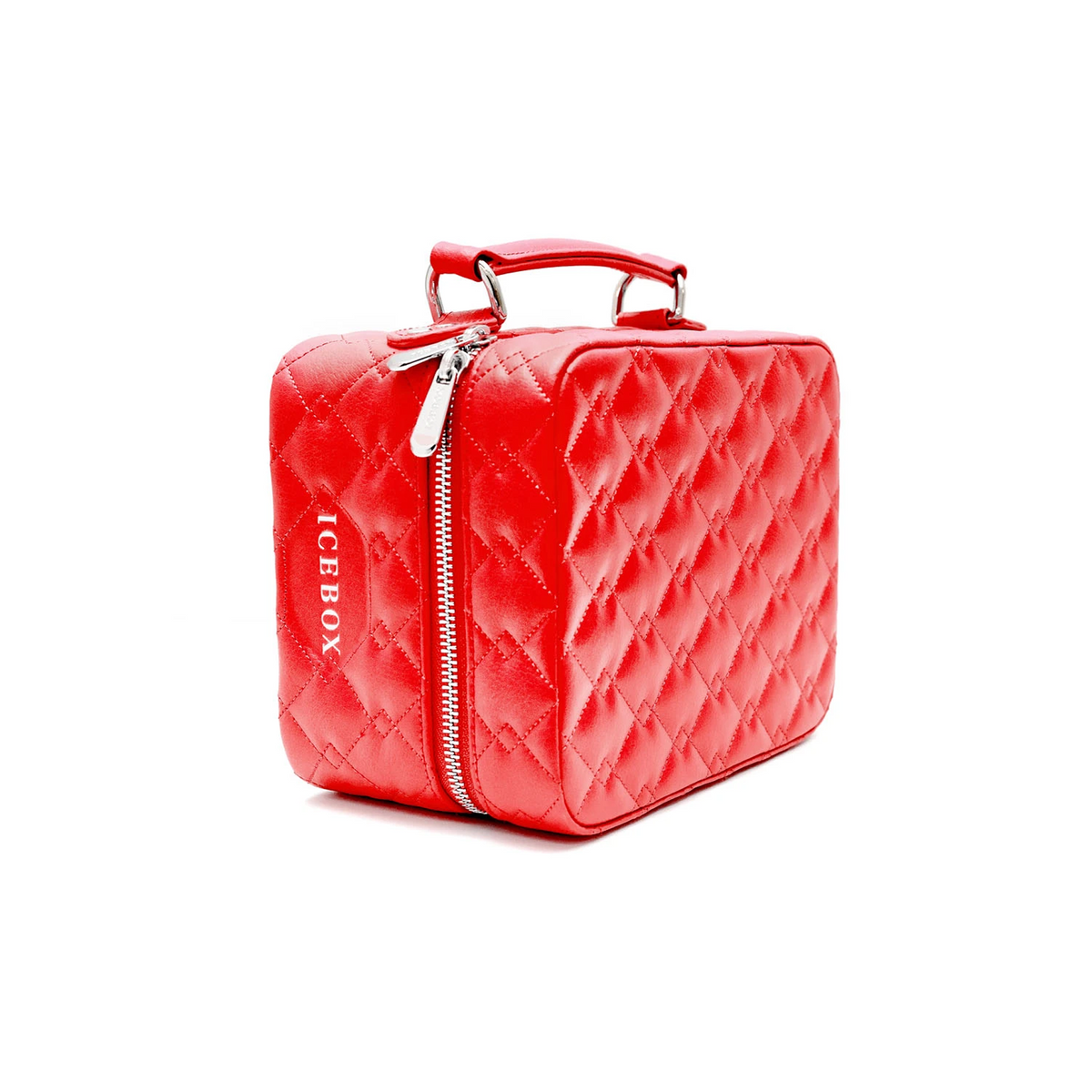 Icebox Medium Traveler Case in red, 4-watch capacity, exterior side view